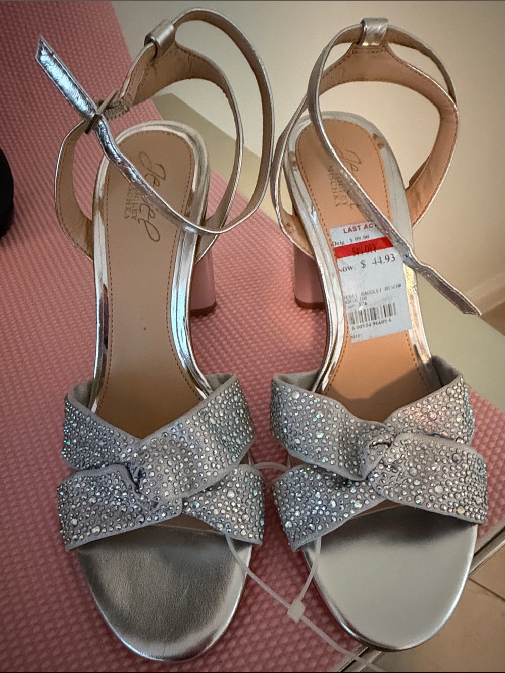 Embellished Silver Bow Ankle-Strap Heels
